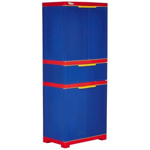 Image of Nilkamal Freedom FMDR1CE Plastic Wardrobe for Storage|3-Year Warranty|Clothes Cupboard with Shelves & Utility Drawer|Almirah for Home, Living Room, Bed Room| Adults & Kids|Pepsi Blue /Bright Red /Yellow