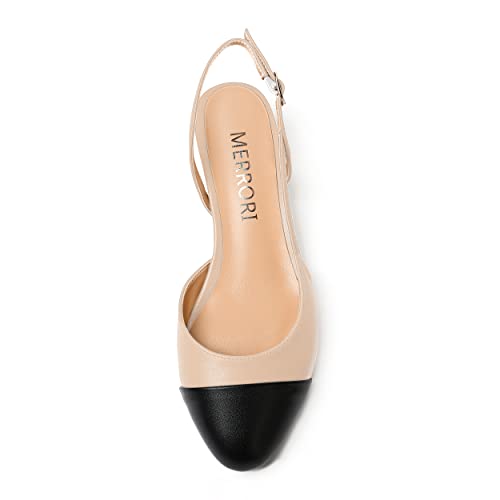 MERRORI Womens Office Casual Buckle Round Toe Matte Slingback Chunky Low Heel Pumps Shoes 1.5 Inch3