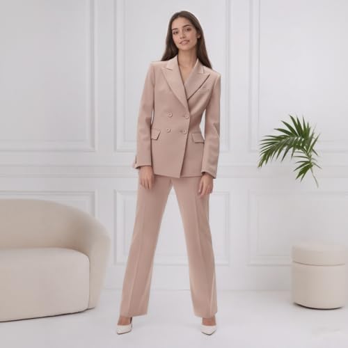 2 Piece Double Breasted Women's Suiting Slim Fit Formal Suit for Women Casual Blazer Pant Set Business Office Outfits2