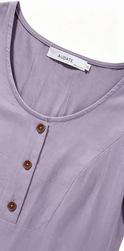 Image of Women's 65% Polyester 35% Cotton Crew Neck Midi Dress, Short Sleeve Dress with Pockets for Summer Daily Wear