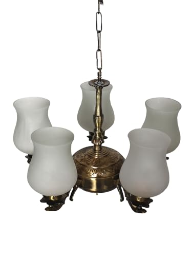 Image of Devansh 05 Lights Milky White Glass Shade with Antique Golden Chandelier -Q