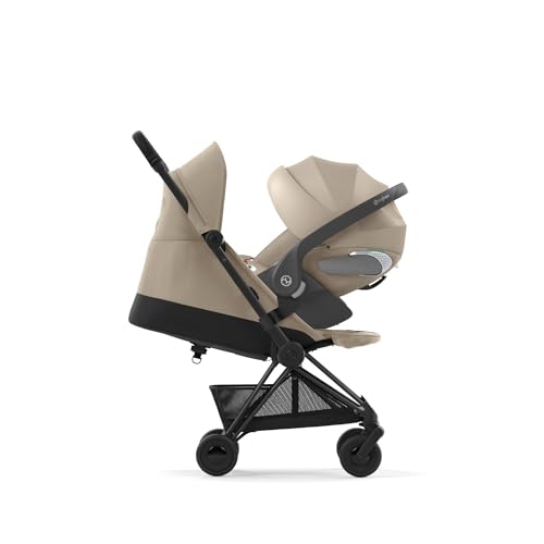 Image of Cybex Coya Compact Stroller, Lightweight One-hand Fold, Travel-Friendly Pram for Newborns, Infants, and Toddlers, Age 0-4 years, Flat Recline Position, One Pull Harness, Hand Luggage Compatible, Stroller (Cozy Beige and Black Frame)