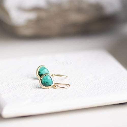 Dainty Simulated Green Emerald Dangle Earrings, 14k Gold-Plated Hypoallergenic, Lightweight Crystal Drops, Minimalist May Birthstone Jewelry by MJLULU - Image 4