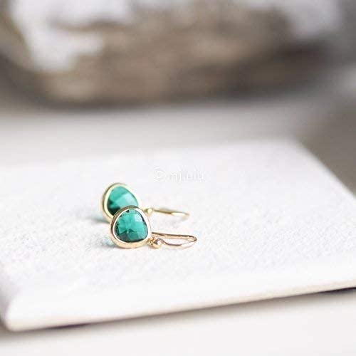 Dainty Simulated Green Emerald Dangle Earrings, 14k Gold-Plated Hypoallergenic, Lightweight Crystal Drops, Minimalist May Birthstone Jewelry by MJLULU4