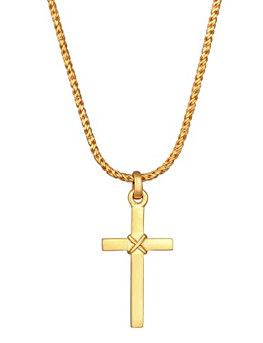 Collier homme Kuzzoi chaîne cordon et pendentif croix en argent 925 doré