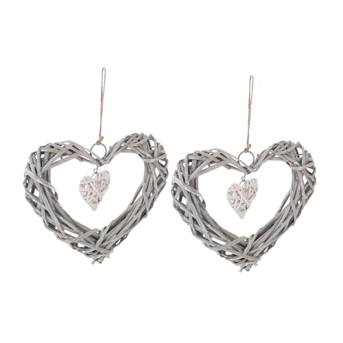 Toyvian Lot de 2 Pendentifs en Osier de Double Cœur, Décoration Suspendue Élégante, Accessoires Déco Murale, Décoration Mariage et Fête, Style...