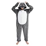 UiopSo Unisex Adult Hippo Onesie Pajamas,Flannel Hooded Sleepwear Halloween Costumes Animal Cosplay Homewear (Small, Hippo)