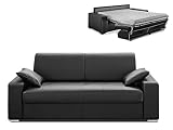 Sofá Cama Italiano 3 plazas Piel sintética EMIR - Negro - Cama 140 cm - Colchón 14 cm