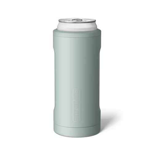 BrüMate Hopsulator Slim Can Cooler Insulated for 12oz Slim Cans | Skinny Can Insulated Stainless Steel Drink Holder for Hard Seltzer, Beer, Soda, and Energy Drinks (Sage)
