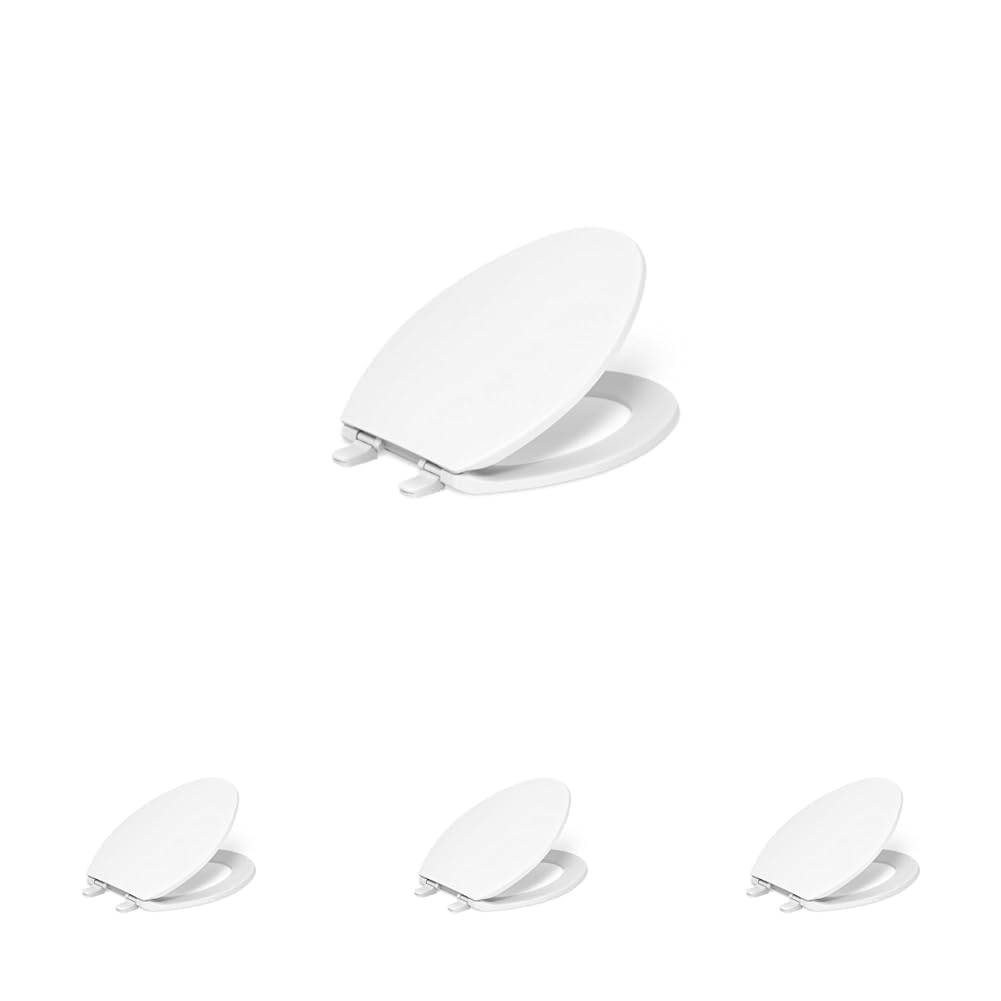 KOHLER 20110-0 Brevia,Slow Close Toilet Seat,Elongated Toilet Seat,Grip-Tight Bumpers Quick-Attach Hardware,White,(Pack of 4)
