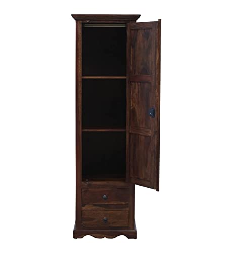 Image of Sheesham Wood Wardrobe with Door and 3 Shelves Storage for Bedroom Wooden Almirah for Clothes for Living Room Bedroom Home, Solid Wood Furniture (Walnut Single Door)