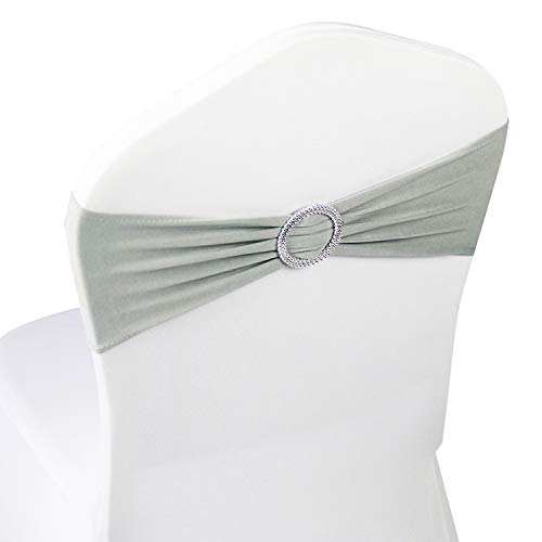 Silver Spandex Chair Bands Sashes - 100 pcs Wedding Banquet Party Event Decoration