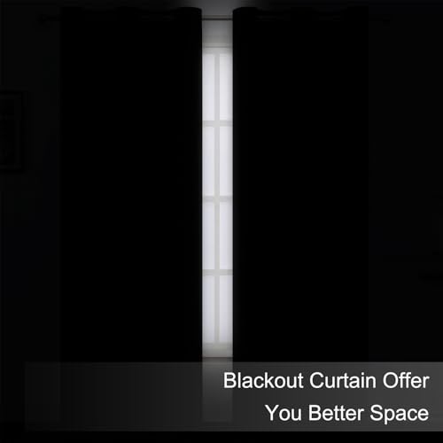 Image of LEMOMO Blackout Curtains 52 x 120 Inch Long Black Curtains Set of 2 Panels Room Darkening Curtains for Bedroom and Living Room