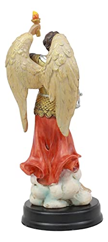 Estatua Arcángel Uriel con Antorcha en Base de Madera 5.75 in miniatura 4