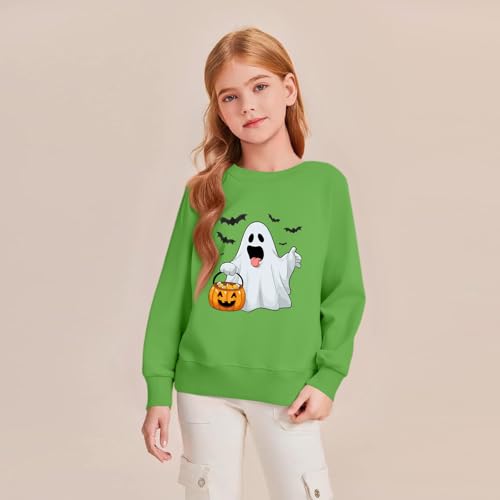 Girls Halloween Sweatshirt Cute Print Pullover Long Sleeve Crewneck Top Soft Casual Fall Outfit for Kids Teens3