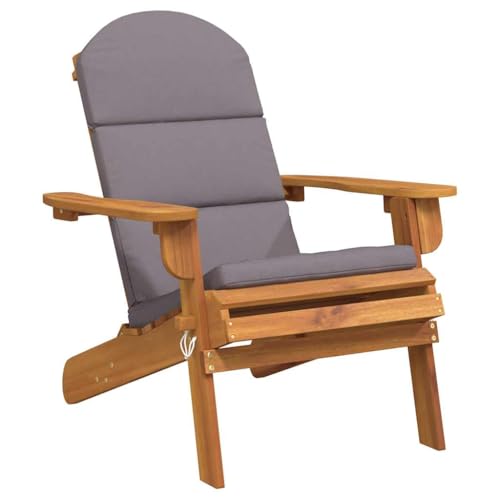 vidaXL Chaise de Jardin Adirondack avec Coussins, Fauteuil Pliable avec Dossier, Siège avec Accoudoirs, Chaise Longue de Terrasse Patio, Bois Massif d'Acacia