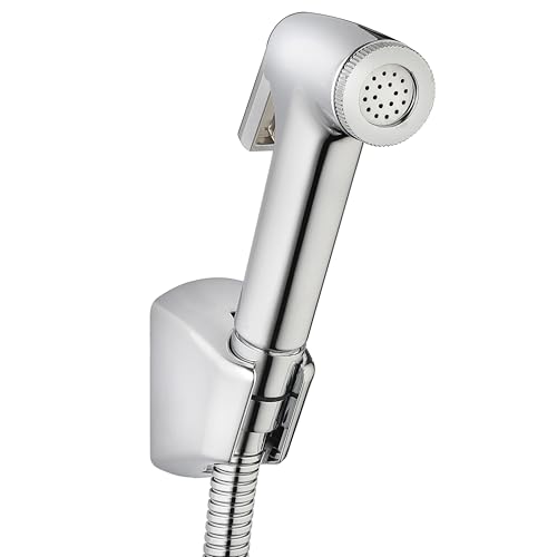 Image of B-06 ABS Health Faucet with 1.2 Meter 304 Grade Stainless Steel EPDM Flexible Hose and Wall Hook l Jet Spray for Bathroom | 1 Year Warranty | Chrome (Complete Set (Gun + Hose + Hook))