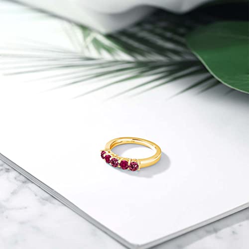 Gem Stone King 18K Yellow Gold Plated Silver Pink Tourmaline and Red Created Ruby Wedding Band Ring For Women (0.95 Cttw, Round 3.5MM, Gemstone October Birthstone, Available In Size 5, 6, 7, 8, 9)4