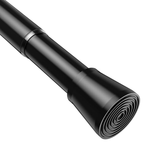 Barra de Cortina Extensible para Ducha, sin taladrar, 71-155 cm (diámetro 25 mm), Material de Acero Inoxidable Negro, Ideal para Baño, Ventana, Puerta y Armario