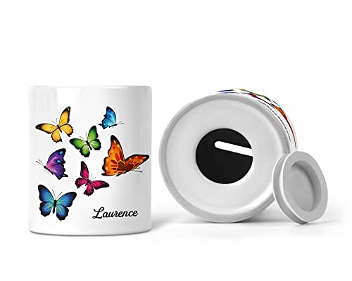 CP Marquage - C55 Tirelire Papillons personnalisée, tirelire enfant, tirelire fille, tirelire garçon, cadeau enfant personnalisable, cadeau prénom, tirelire nom