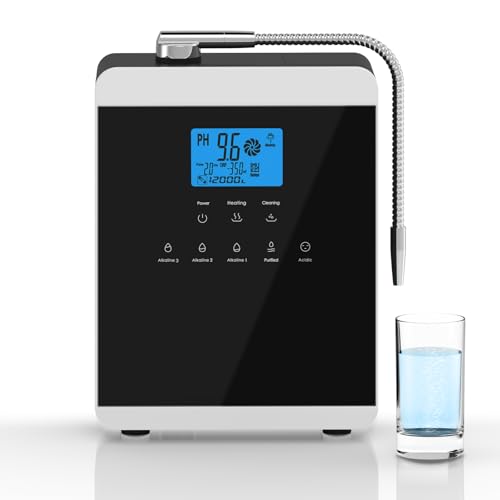 11 Titanium Plates Alkaline Water Ionizer Machine for Home, Alkaline Water Machine pH 3.5-10.5 Acid Water Purifier Water Generator Water Filter Up to -600mV ORP, 10000 Liters Per Filter, Auto-Cleaning