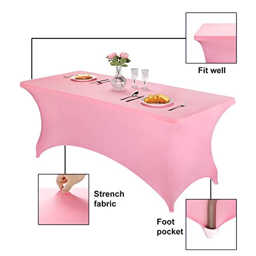 Image of FORLIFE 2Pack Spandex Table Covers,Fitted Tablecloth for Rectangular Tables, Stretch Patio Table Covers, Universal Spandex Table Cover for Wedding, Banquet, Party (6ft, Pink)