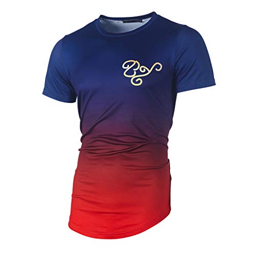 Camiseta de Manga Corta para Hombres Personalizadas Gradiente Color Slim Fit Cuello Redondo Cómodo Transpirables Estampado Deportivo Casual T-Shirt de Verano para Hombres MMUJERY