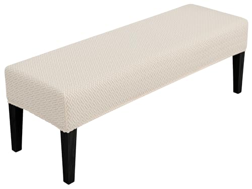 SPRINGRICO Stretch Dining Bench Cover, Removable Bench Slipcover Washable Bench Seat Protector Rectangle Bench Cover for Dining Room, Living Room, Bedroom, Kitchen (S3-Warm Cream)