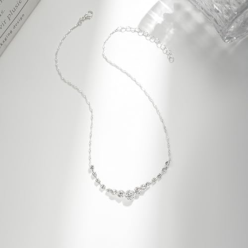 Crystal Wedding Jewelry Set, Silver Necklace Earrings Bracelet Crystal Bridal Wedding Jewelry Sets for Brides Bridesmaid Prom Costume Accessories - Image 2