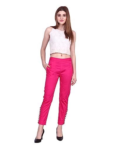 Image of POPWINGS Women Casual Mid Rise Stretchable Red Cotton Trouser