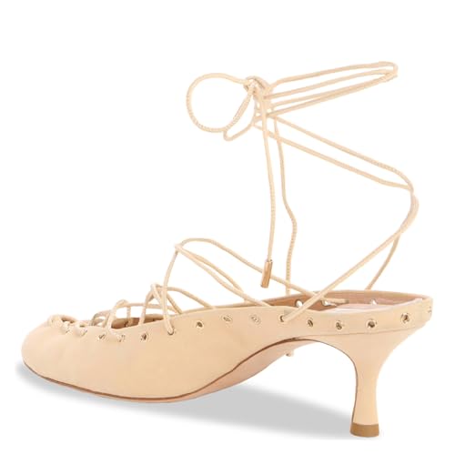 Women's Chic Eyelet Lace Up Kitten Heel Round Closed Toe Pumps Sexy Backless Grommets Cross Strap High Heels Wedding Prom Party Summer Shoes for Women2