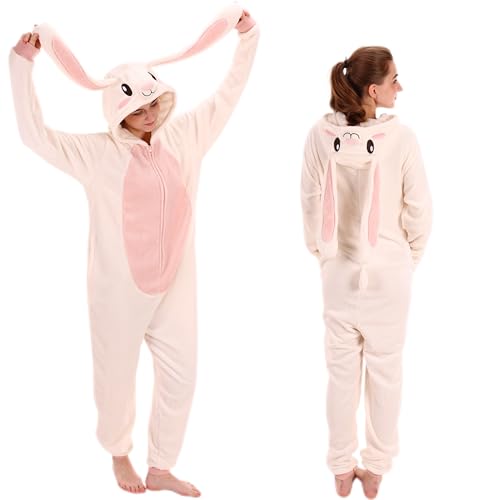 AILMQYJL Snug Fit Unisex Adult Onesie Pajamas Flannel Rabbit Cosplay One Piece Halloween Costume hooded Sleepwear Homewear