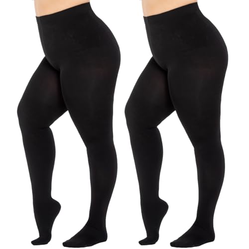 MANZI Medias térmicas con forro polar para mujer, talla grande, para invierno, más gruesas, Negro, 3XL-4XL