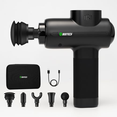 BOOTECH Pistola de Masaje Muscular, Masajeador Profesional de Tejido Profundo con 10 mm de Amplitud, Massage Gun Silencioso con 5 Cabezales& 5 Velocidades para Recuperación Deportiva, Alivio Dolor
