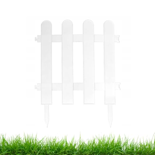 Gartenzaun Steckzaun 3m - Höhe 30 cm - Rasenkante Kunststoff - Beetumrandung - Zaunelemente für Garten - UV - & Frostbeständig, Flexibel - mit Befestigungszubehör Weiß