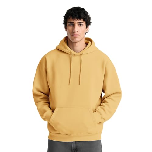 Image of NOBERO Oversized Solid Hooded Sweatshirt for Men | Oversized Hoodie for Men | Hooded Pullover | Cotton Rich Printed Hoodie 280 GSM Fleece