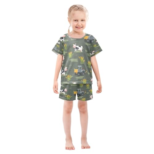 Milk Pattern Kids Pjs Set Boys Girls Summer Short-Sleeve Sleepwear Pajamas 2PCS3