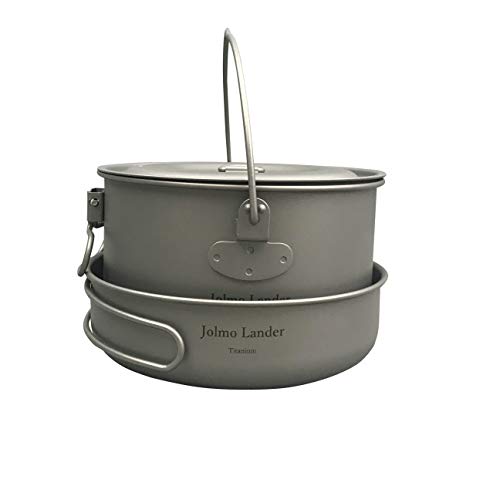 Jolmo Lander Ultralight Backpacking Camping Pot And Frying Pan Set,Titanium Pot 1300Ml With Bail Handle Titanium Frying Pan D150Mm #TOP5