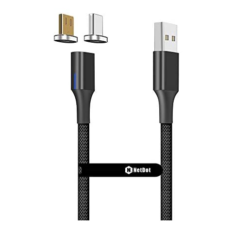 NetDot Gen10 Micro usb and USB-C Nylon Braided Magnetic Fast Charging Cable with Side LED compatible with Android Device(1m/1 pack black) Cover