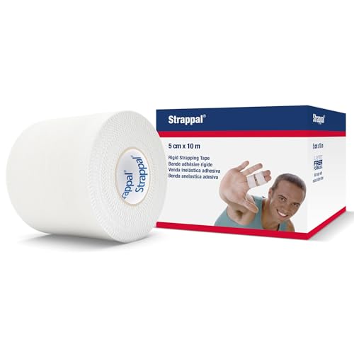 Strappal Rigid Medical Tape for Sports Injuries Treatment and Prevention - Strong Skin Adhesion - Latex Free - 5cm x 10m, White, 1 Roll