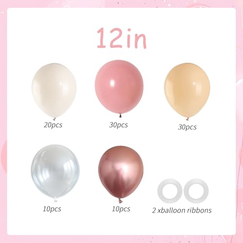 Image of 100pcs Retro Blush Pink Balloons, 12 Inch Vintage Dusty Pink, Rose Gold Sand White Nude & Clear Balloon for Weddings, Baby Showers, Bridal Showers,Disco Nights, Birthday Decoration