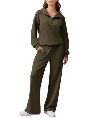 Image of PINSPARK 2 Piece Sets for Women 1 /4 Zip Lounge Matching Set Fall Outfits