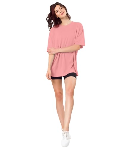 Image of SHODOX Women's Cotton Blend Oversized Drop Shoulder Solid T-Shirt(Pack of 1)