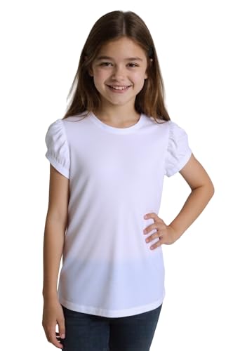 Image of Huata Girls Short Puff Sleeve Tee Basic T-Shirt 2 Packs Crewneck