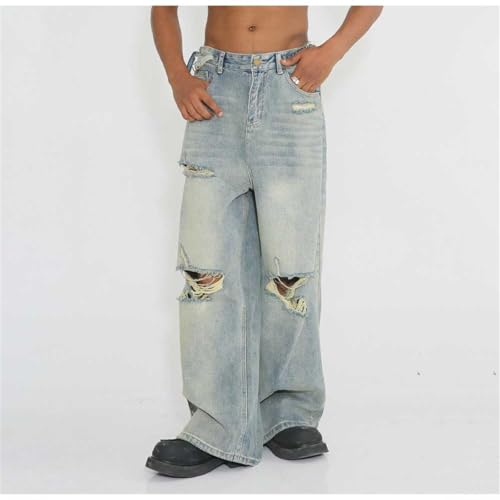 Summer Loose Hip Hop High Street Floor Pants Piercing Jeans Men and Women L Mens Pants2