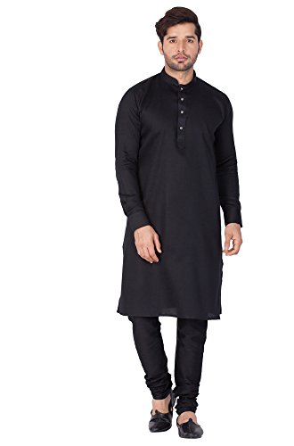 Image of VASTRAMAY Men Soft Cotton Kurta with Buttoned Cuff & Churidar Pyjama Set - Comfortable Ethnic Wear for Eid, Holi, Weddings & Festive Occasions - Stylish Traditional Cotton Kurta Pyjama