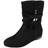 LoudLook Ankle Boots Faux Suede Zip Wedge Heel Casual Comfy Winter Tassle Hidden Pixie Shoes Sizes Black 6
