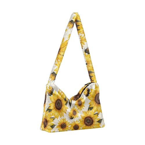 Sunflowers S tyle Fluffy Furry Tote Bag Plush Underarm Bag Women Ladies Shoulder Handbag Purse for Autumn and Winter2