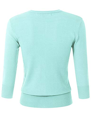 Image of Women's 3 /4 Sleeve Crew Neck Button Down Stretch Knit Cardigan Sweater (S-3XL)