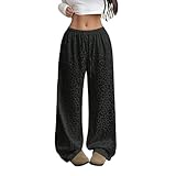 Palazzo-Hose aus Satin mit, modischem Tiermuster, fließender Hose weitem Bein für Freizeitkleidung, bequemer elastischer Bund, weicher Stoff, stilvolles Outfit jeden Tag(Schwarz,L)